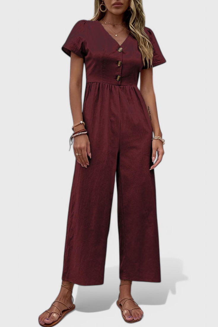 Cameron - Button-Front Short Sleeve Jumpsuit