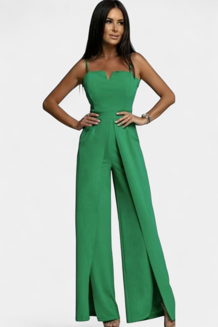 Adalia - Spaghetti Strap Slit Jumpsuit