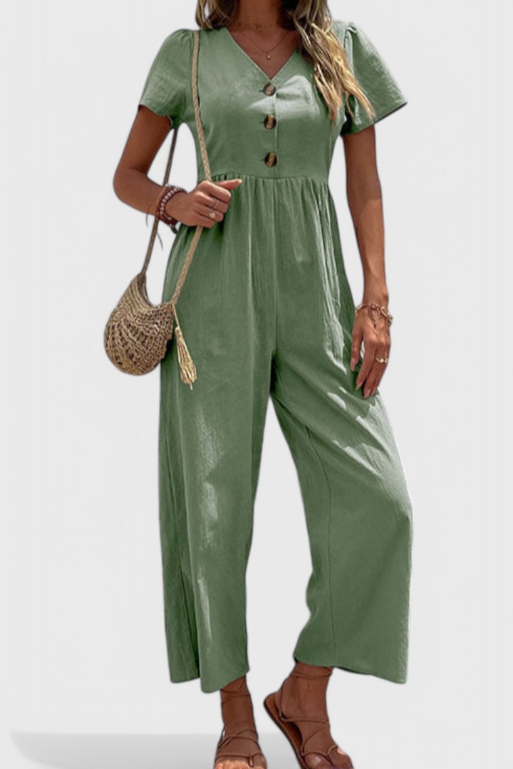 Cameron - Button-Front Short Sleeve Jumpsuit