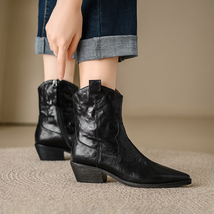 Jessa - Genuine Leather Western Ankle Boots