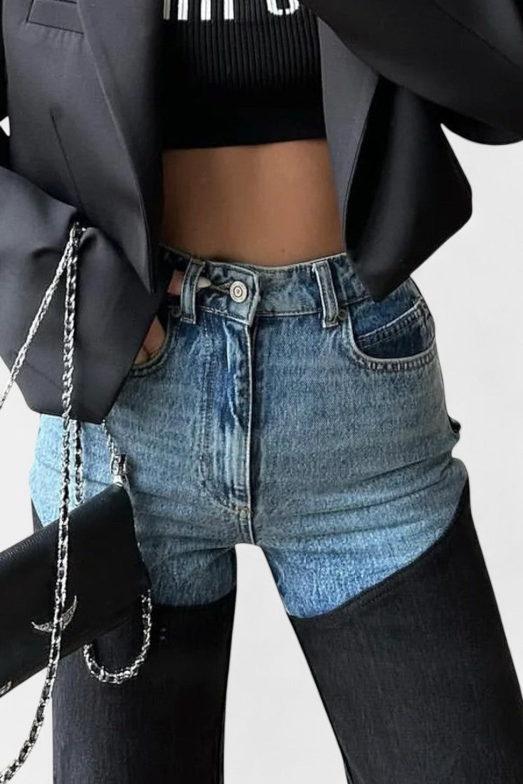 Claudine - Patchwork Straight Leg Jeans