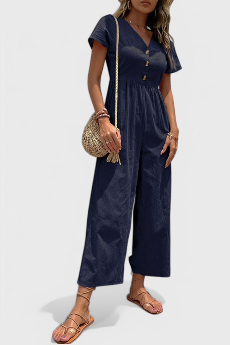 Cameron - Button-Front Short Sleeve Jumpsuit