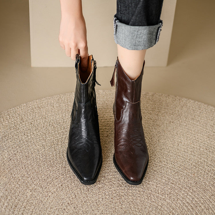 Jessa - Genuine Leather Western Ankle Boots