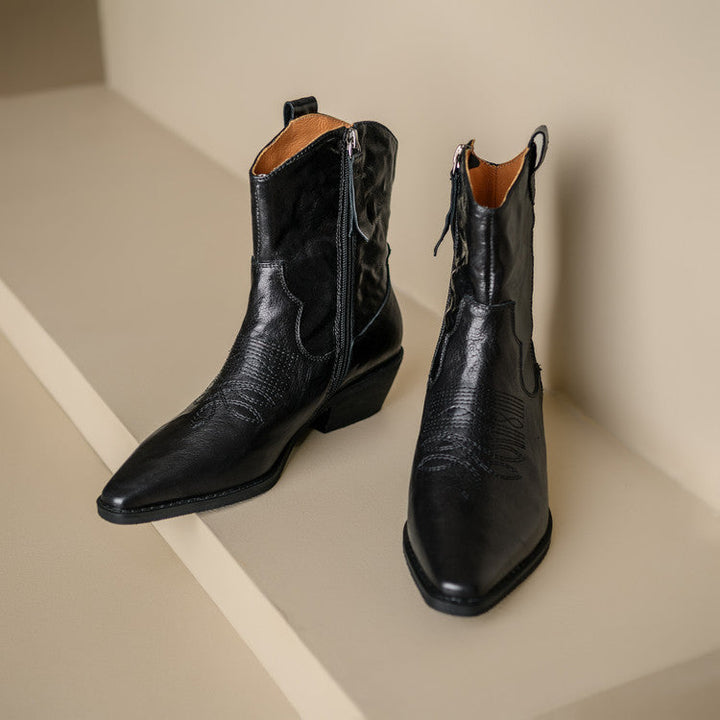 Jessa - Genuine Leather Western Ankle Boots
