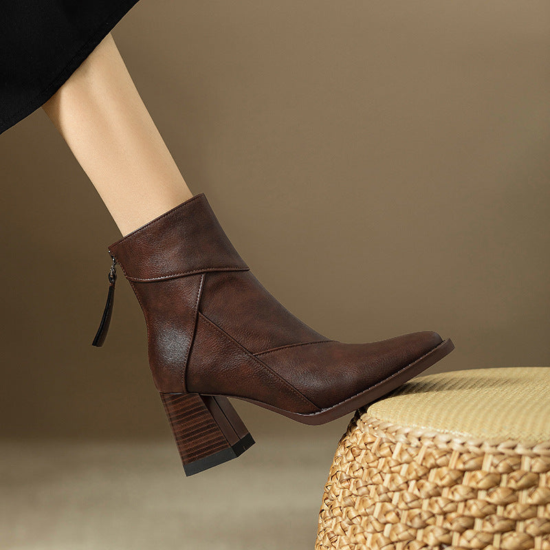 Emery - Premium Leather Block Heel Ankle Boots