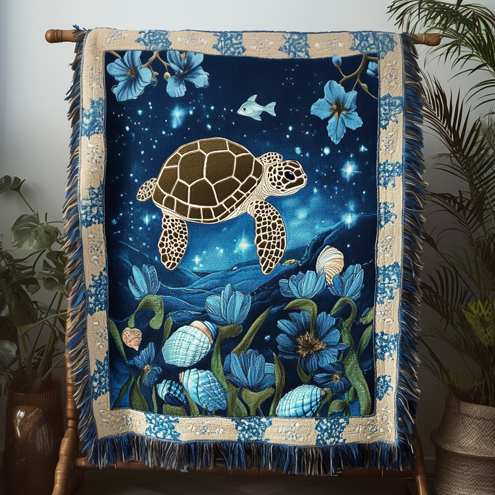 Ocean Voyager Turtle Woven Blanket