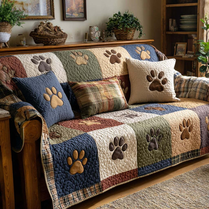 Rustic Paw Quilted Sofa Cover