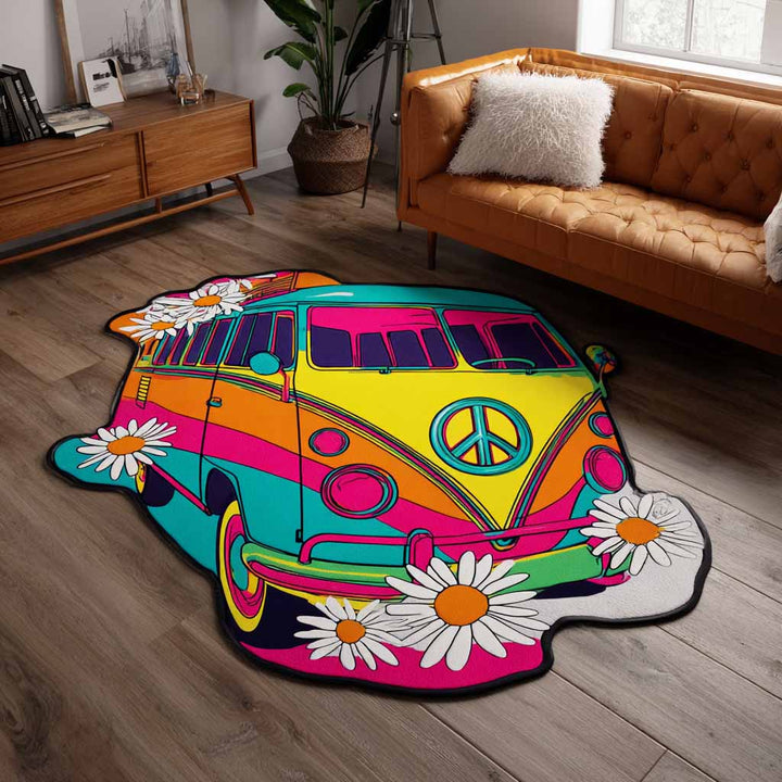 Peace Bus Shaped Area Rug