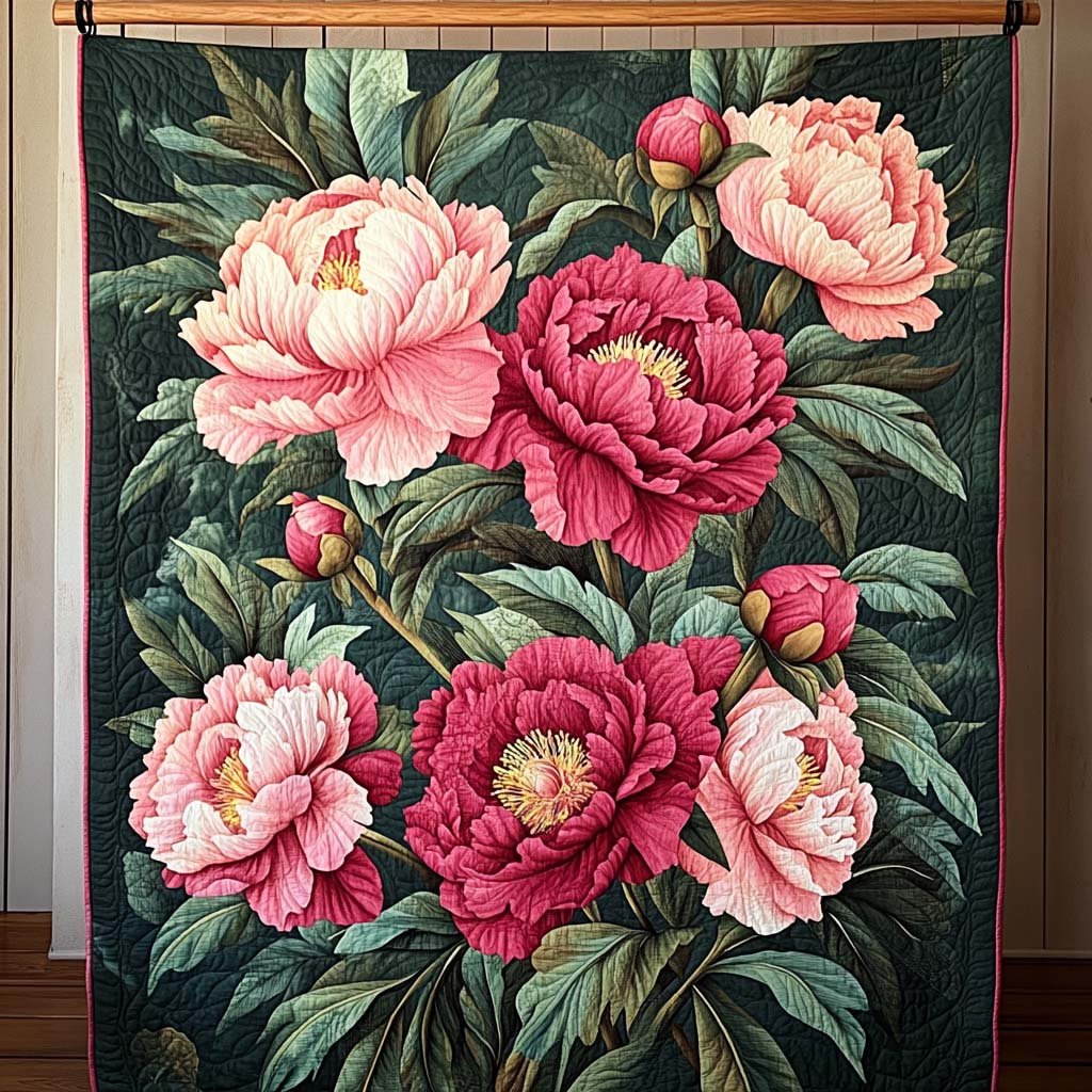 Peony Art Quilt Wall Hanging