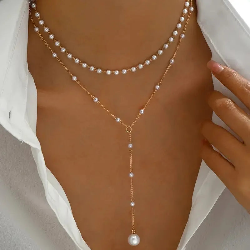 Braelyn - Double-Strand Pearl Pendant Necklace
