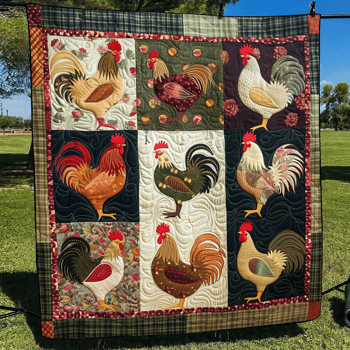 Checkered Chicken Art Quilt Wall Hanging