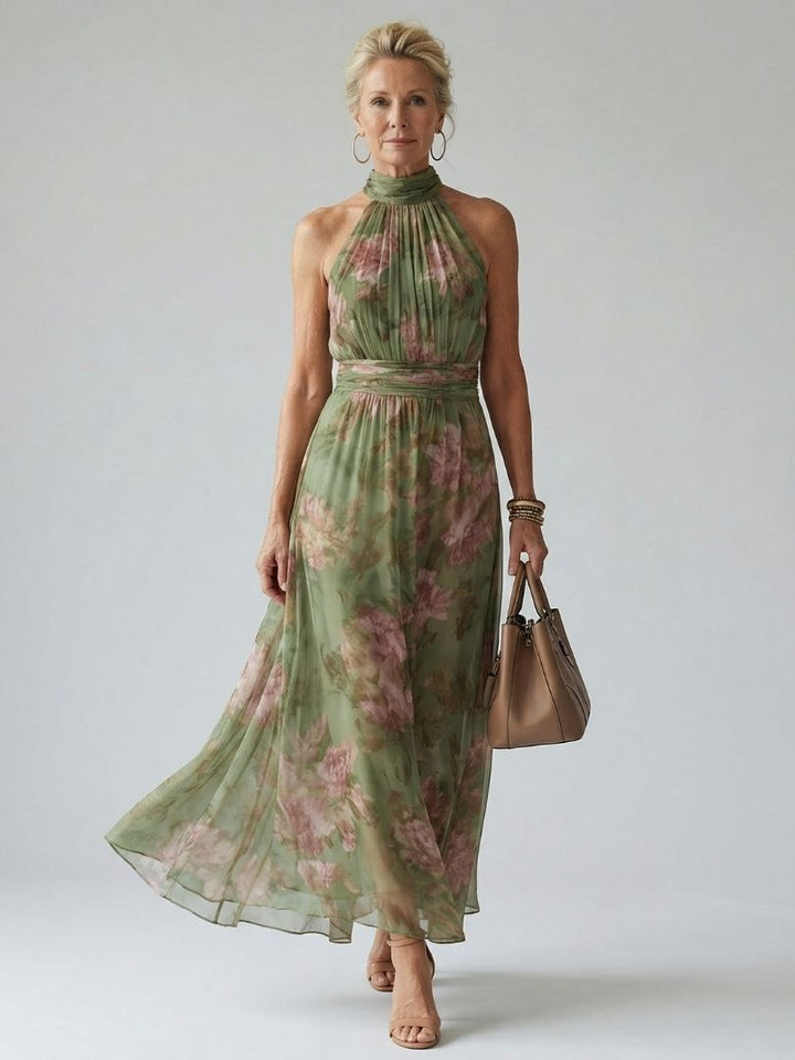 Emelia - Floral Halter Midi Dress with Seam Detail
