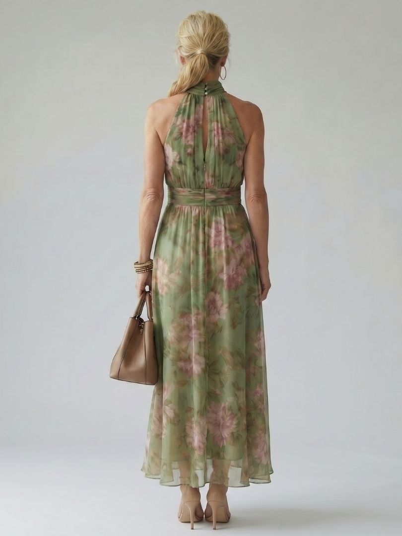 Emelia - Floral Halter Midi Dress with Seam Detail