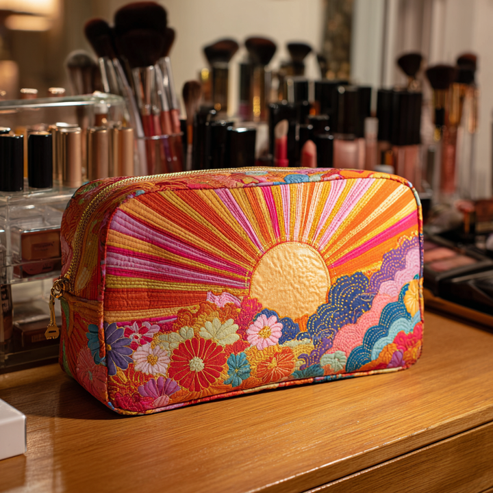 Radiant Bloom Sunshine Quilted Makeup Bag