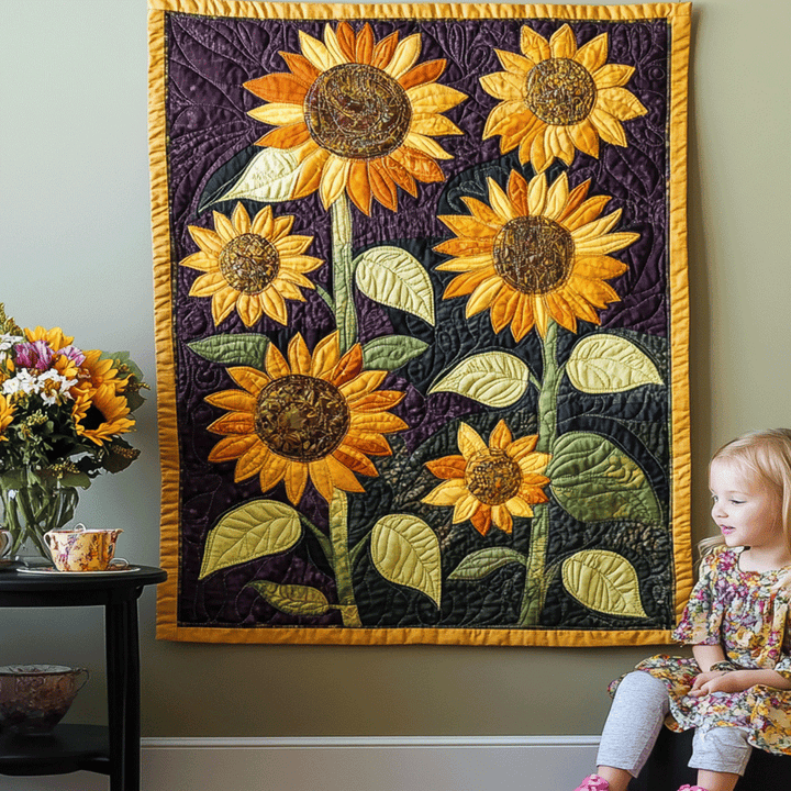 Radiant Fields Sunflower Art Quilt Wall Hanging