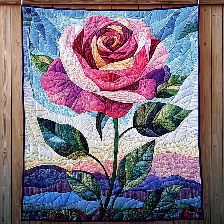 Rose Pattern Art Quilt Wall Hanging