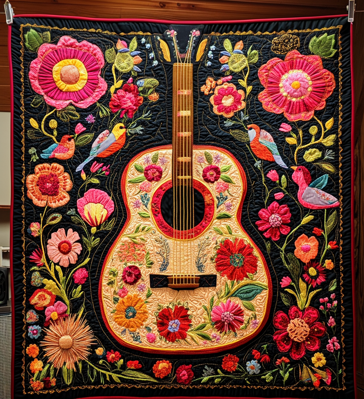 Rainbow Guitar Serenade Art Quilt Wall Hanging