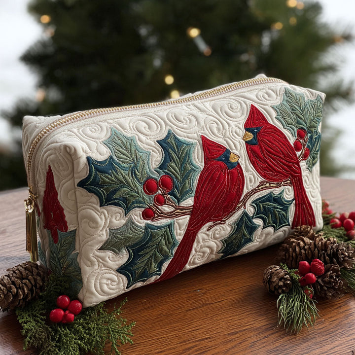 Red Cardinal Quilted Makeup Bag