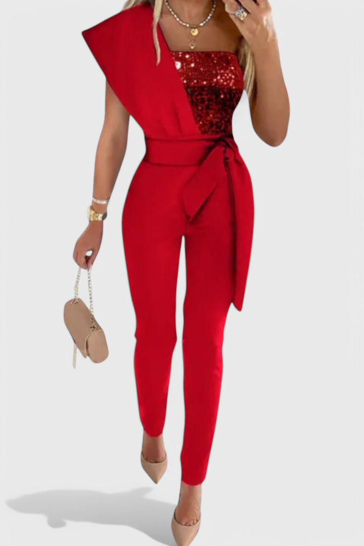 Leah - One-Shoulder Shimmer Jumpsuit