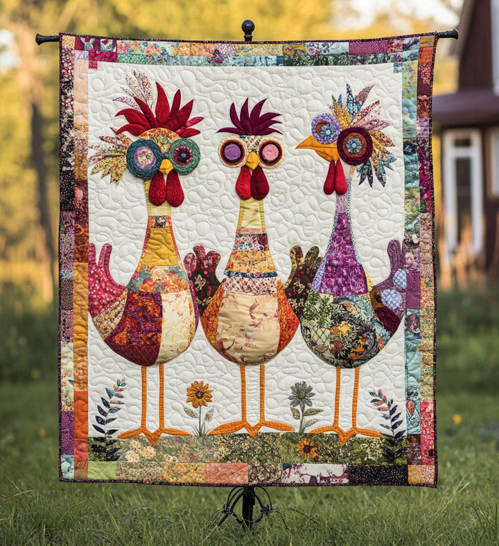 Whimsical Chicken Quilted Blanket