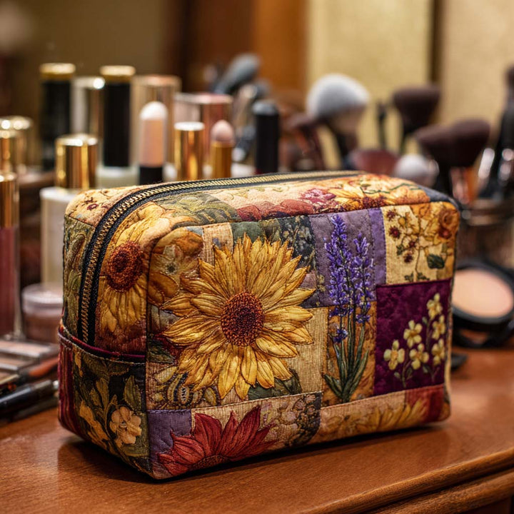 Sunflower Quilted Makeup Bag