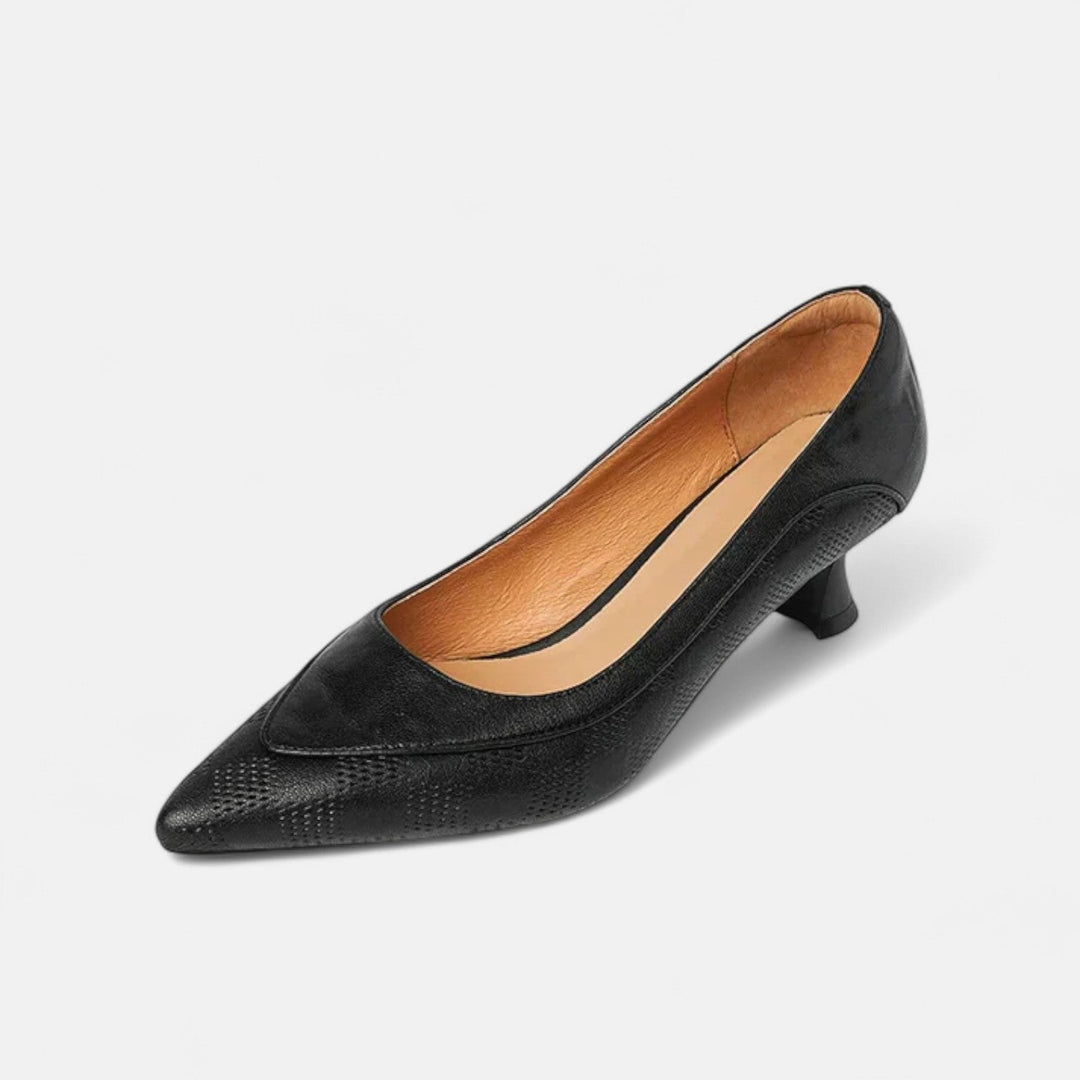 Alba - Leather Kitten Heel Pumps