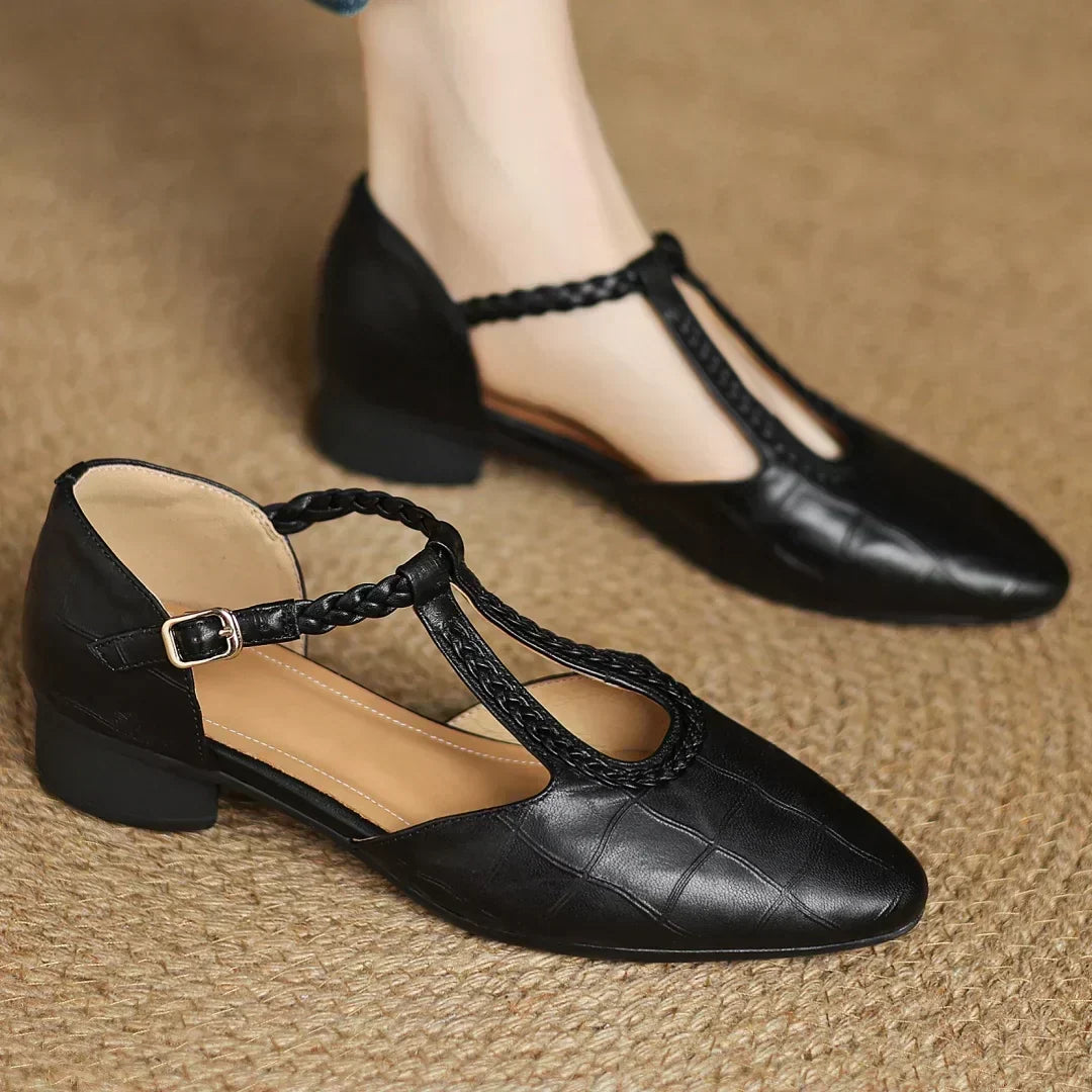 Clementine - Crocodile-Effect Mary Jane Flats