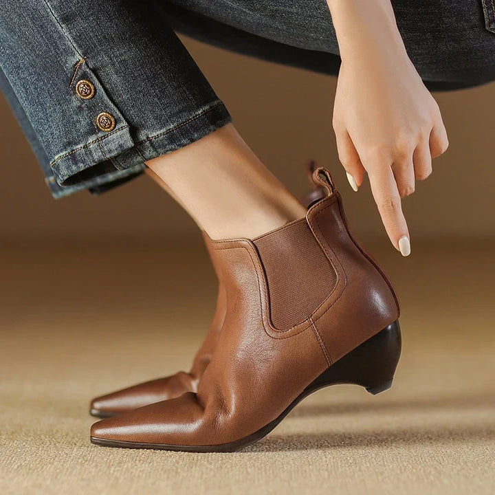Kinsley - Genuine Leather Curved Heel Boots