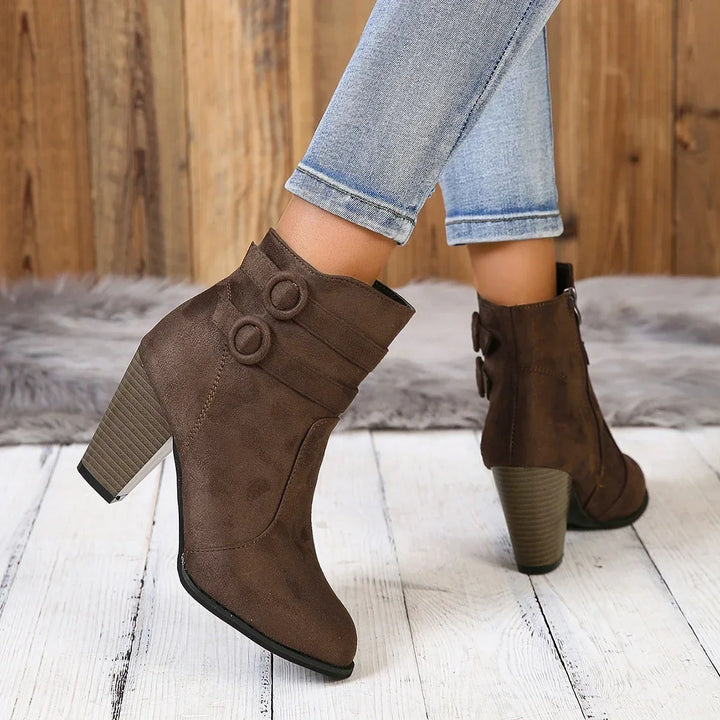 Lorna - Suede Double Strap Ankle Boots