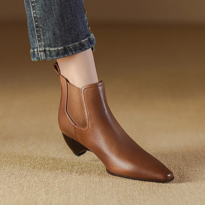 Kinsley - Genuine Leather Curved Heel Boots