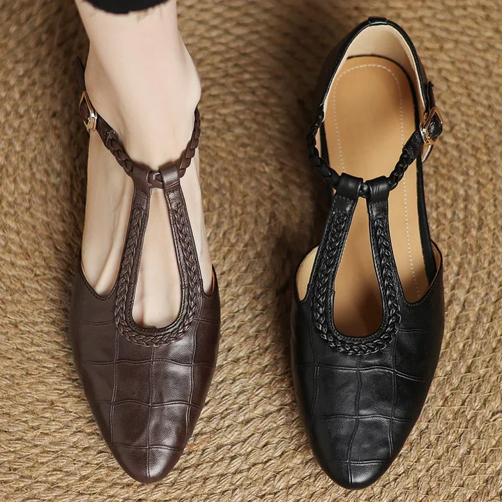 Clementine - Crocodile-Effect Mary Jane Flats