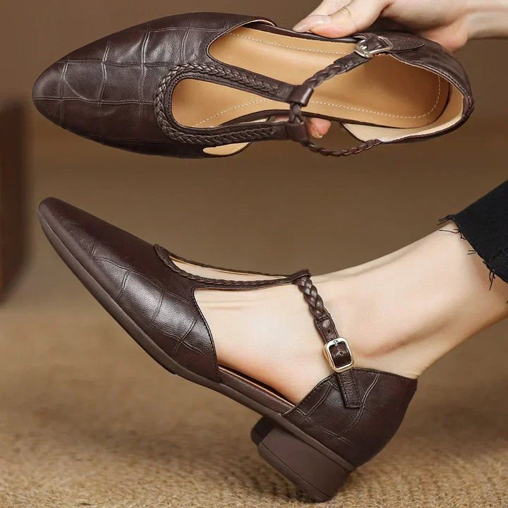 Clementine - Crocodile-Effect Mary Jane Flats