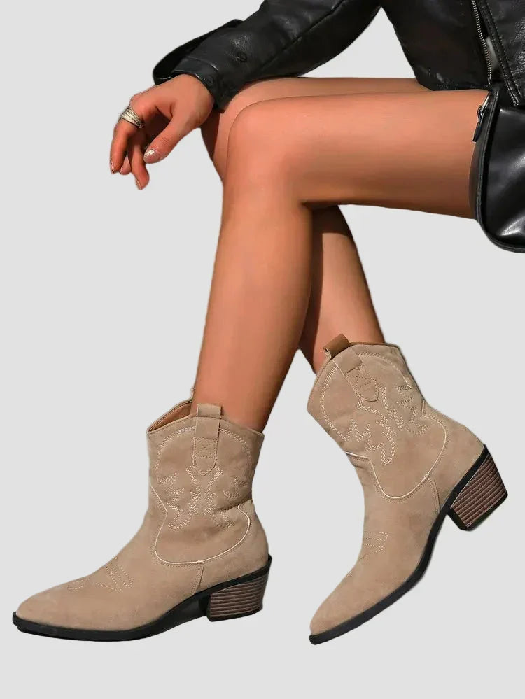 Kelsey - Embroidered Western Ankle Boots
