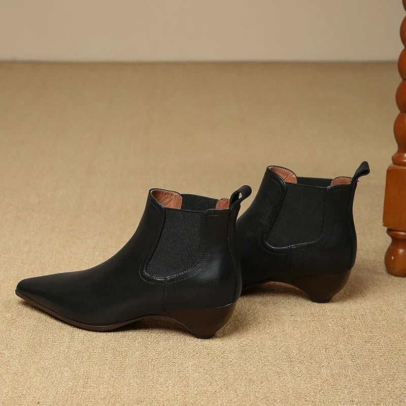 Kinsley - Genuine Leather Curved Heel Boots