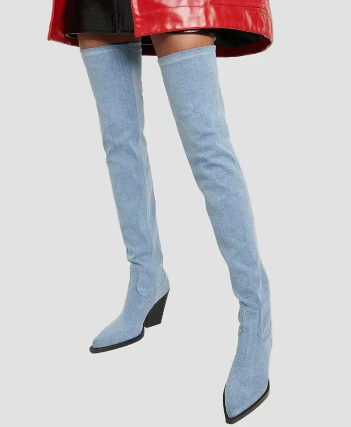 Yasmin - Faux Leather Over-the-Knee Heeled Boots