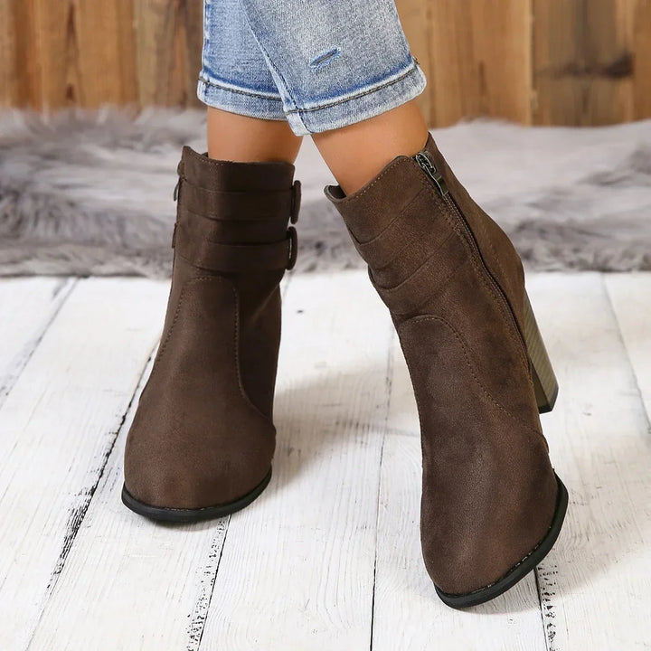 Lorna - Suede Double Strap Ankle Boots