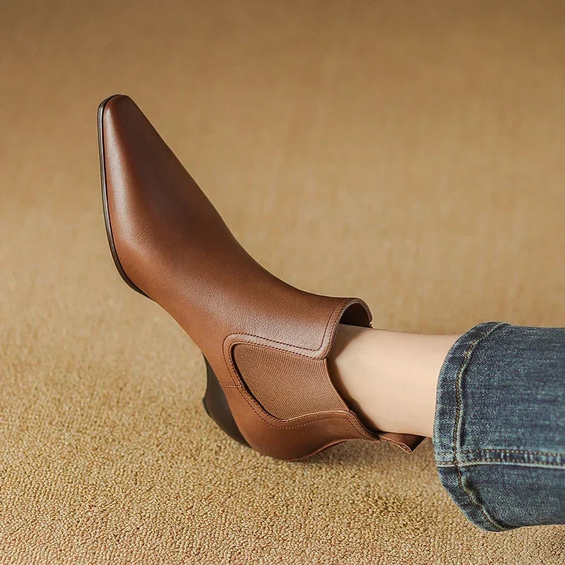 Kinsley - Genuine Leather Curved Heel Boots