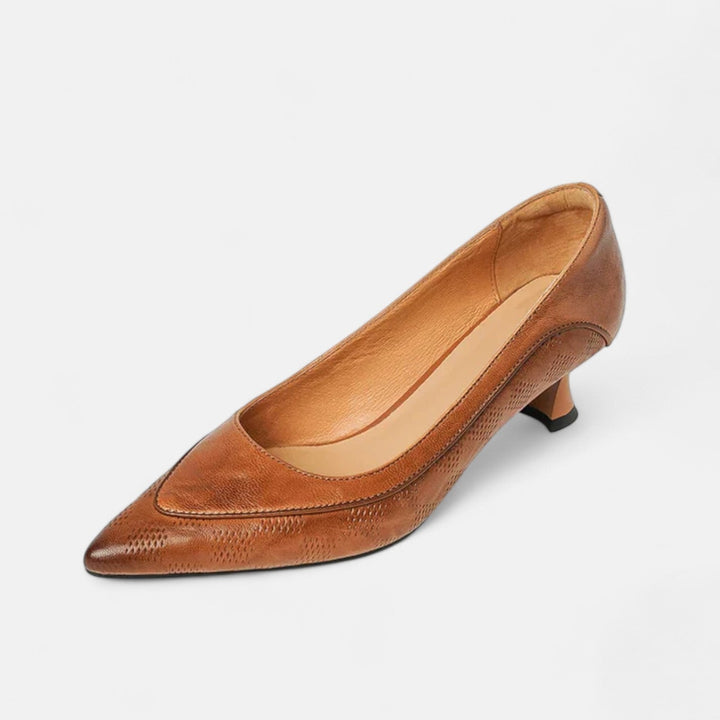 Alba - Leather Kitten Heel Pumps