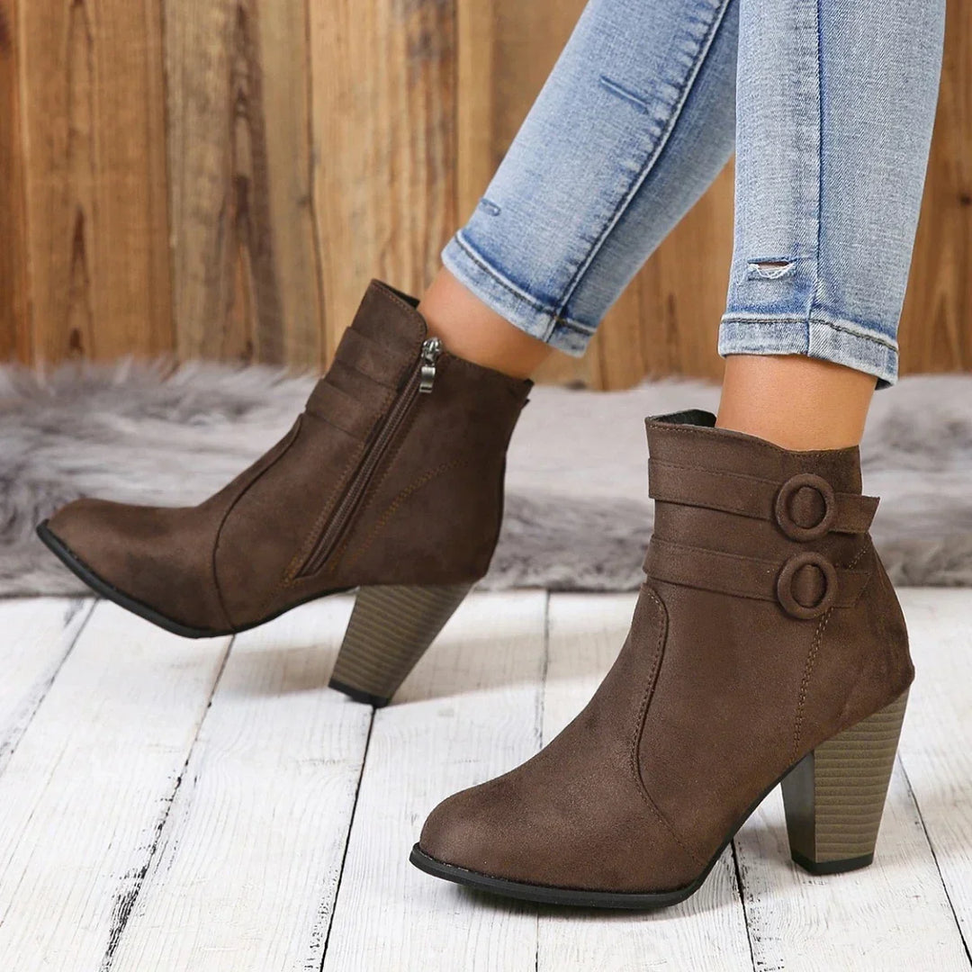 Lorna - Suede Double Strap Ankle Boots