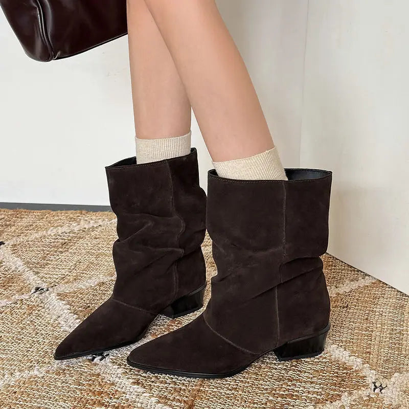 Bronwyn - Genuine Leather Western Ankle Boots