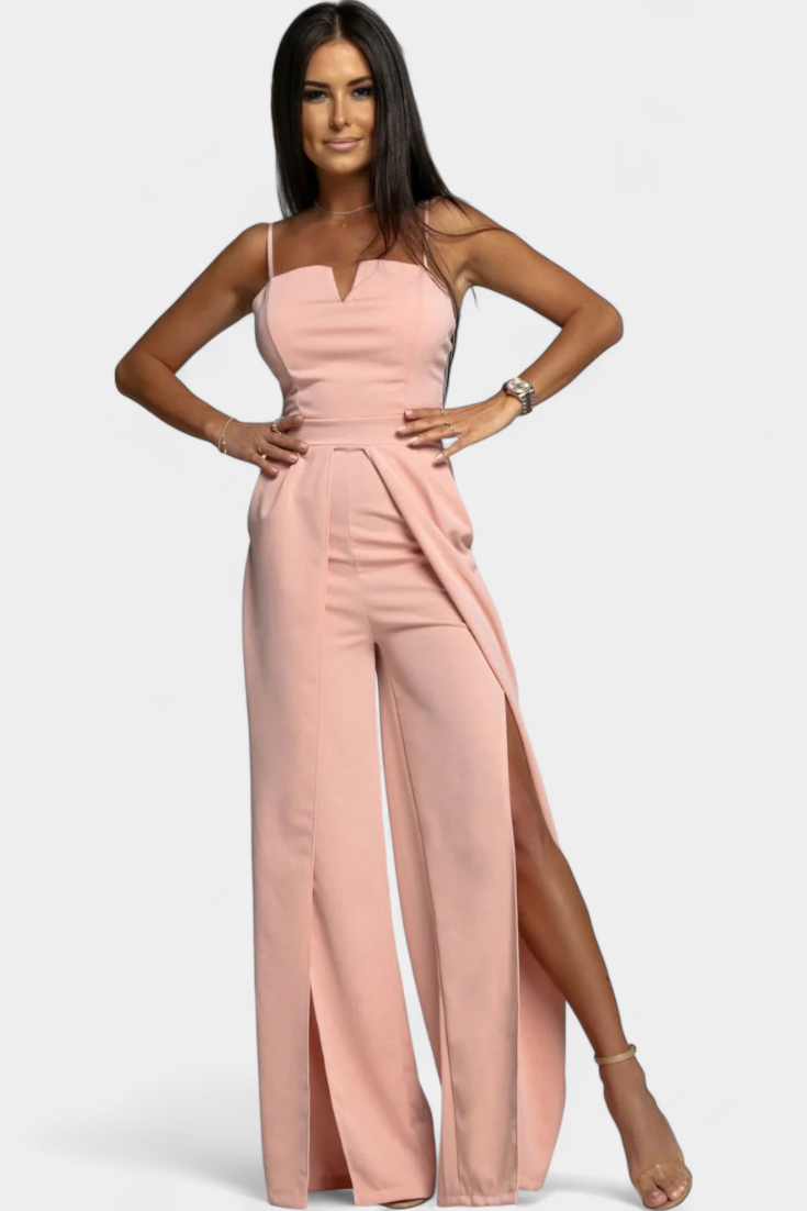 Adalia - Spaghetti Strap Slit Jumpsuit