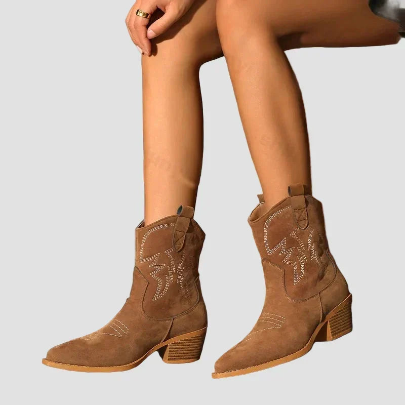 Kelsey - Embroidered Western Ankle Boots