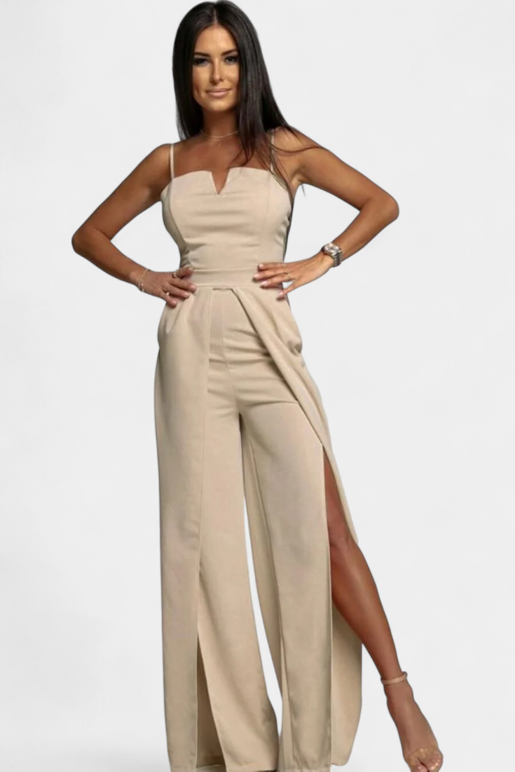 Adalia - Spaghetti Strap Slit Jumpsuit