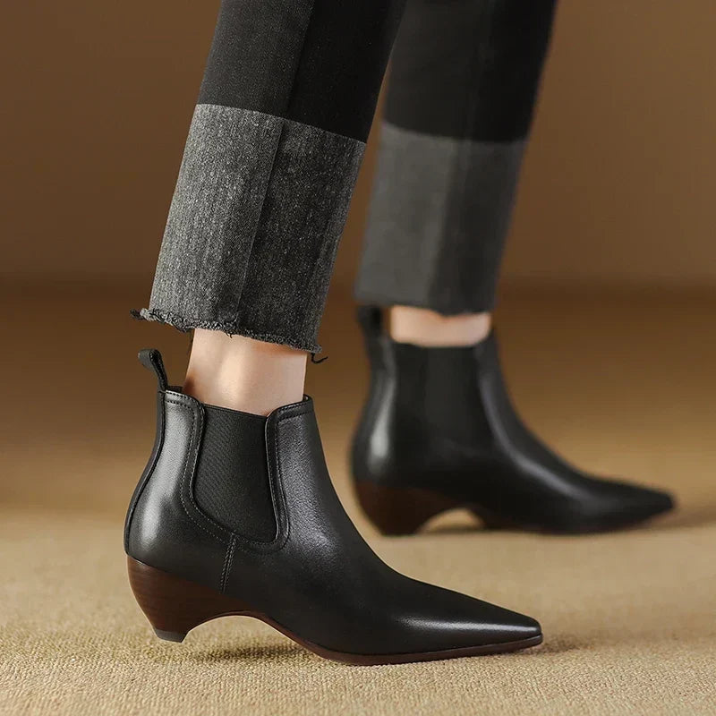 Kinsley - Genuine Leather Curved Heel Boots