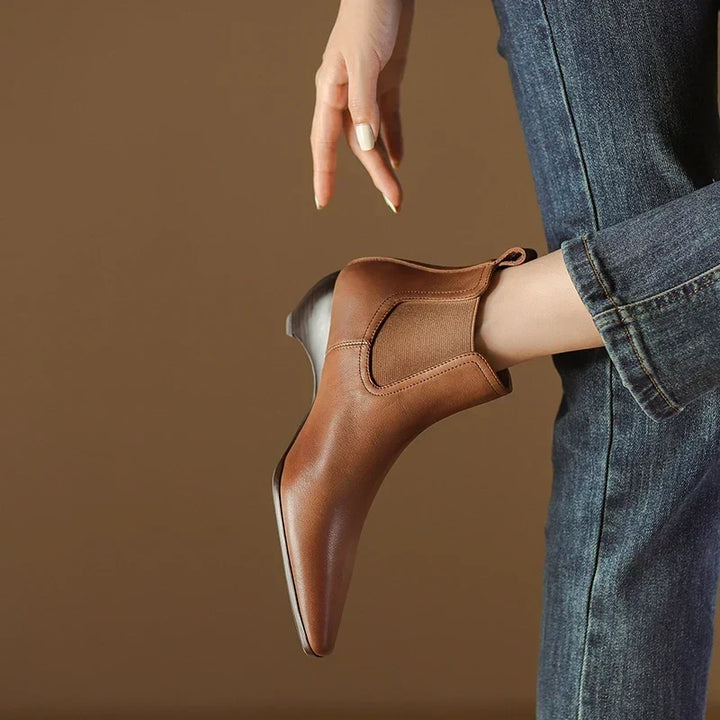 Kinsley - Genuine Leather Curved Heel Boots