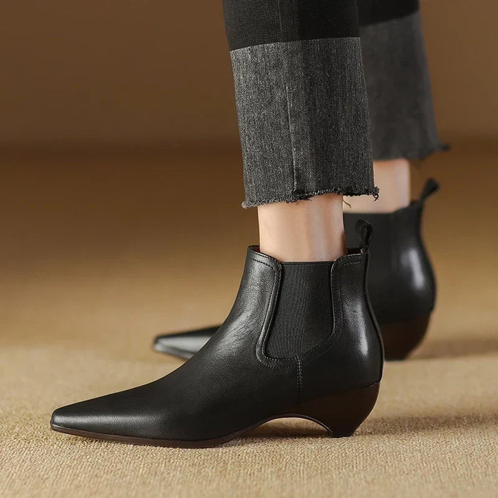 Kinsley - Genuine Leather Curved Heel Boots