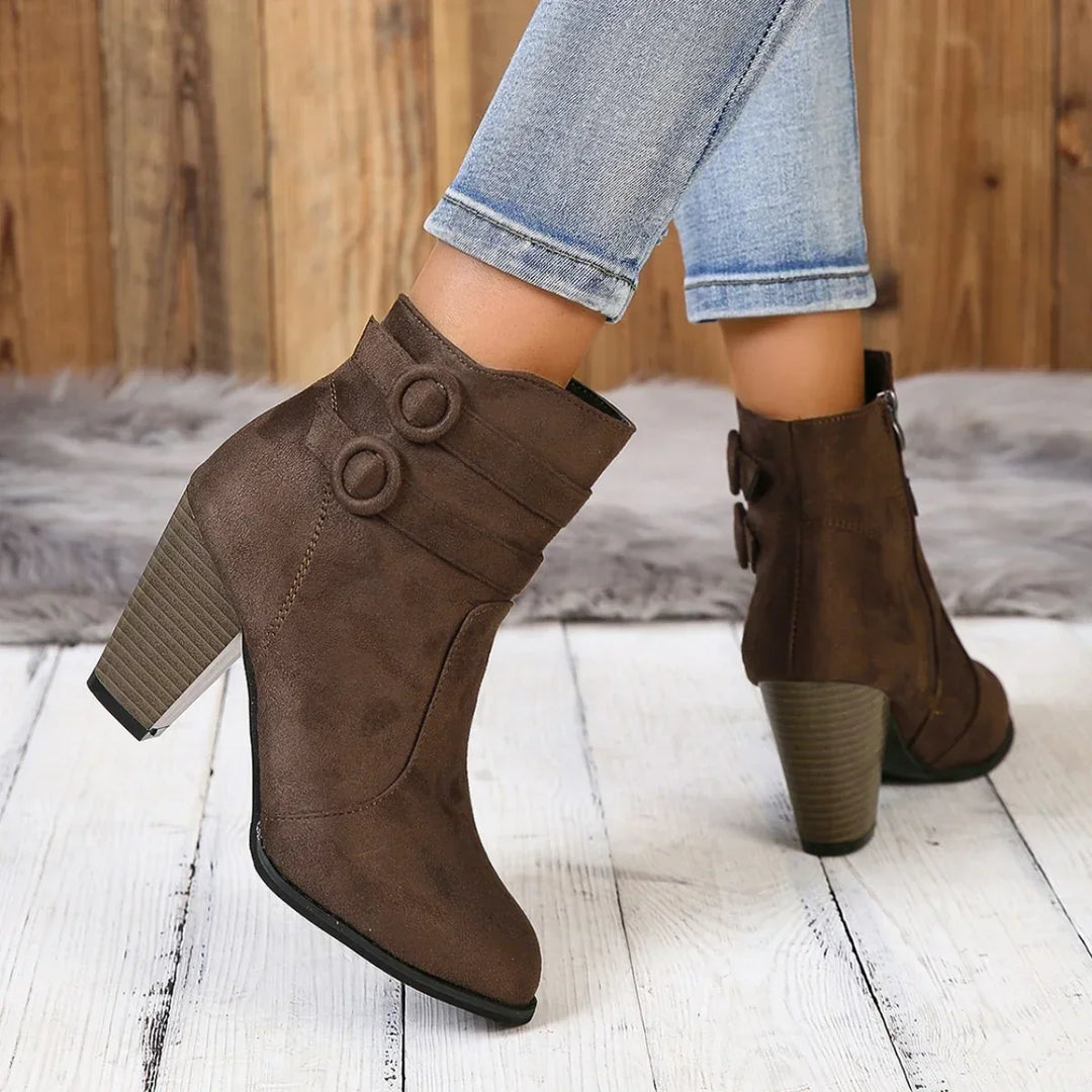 Lorna - Suede Double Strap Ankle Boots