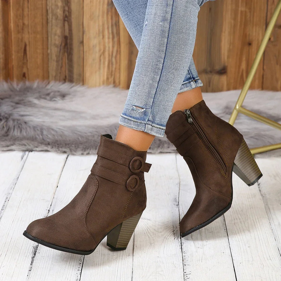 Lorna - Suede Double Strap Ankle Boots