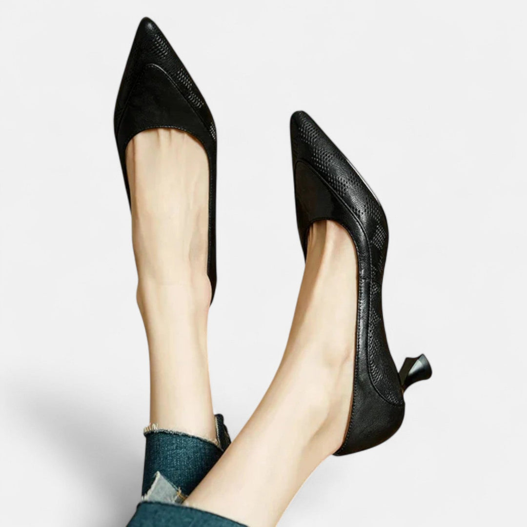 Alba - Leather Kitten Heel Pumps