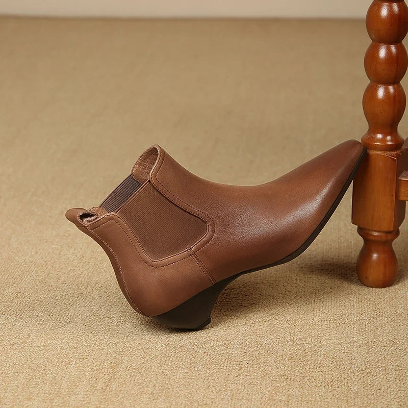 Kinsley - Genuine Leather Curved Heel Boots